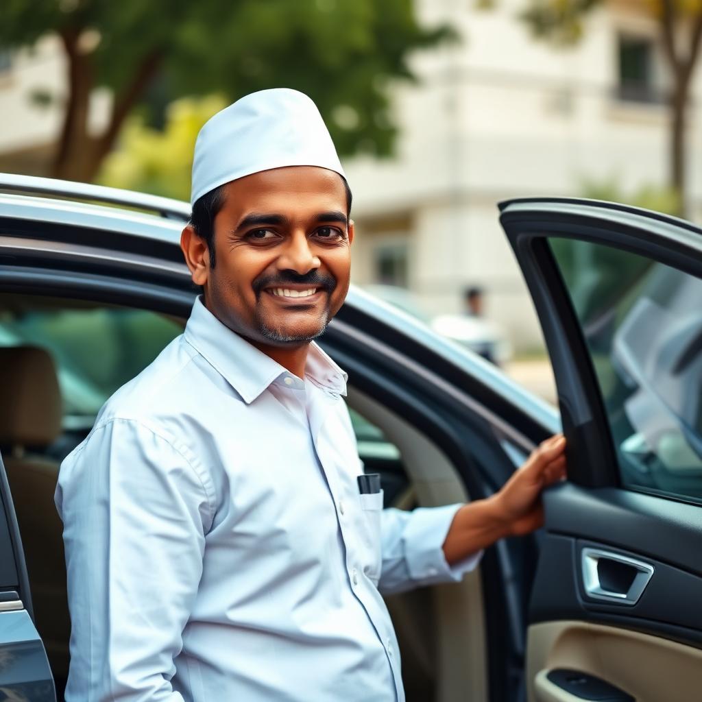 Professional chauffeur opening a car door for a guest